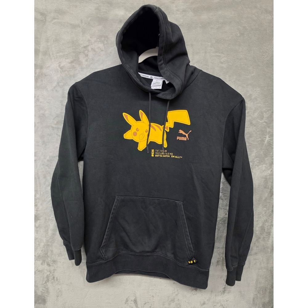 Puma x Pokemon Pikachu Hoodie Mens Small Black Graphic Sweatshirt 536547-01